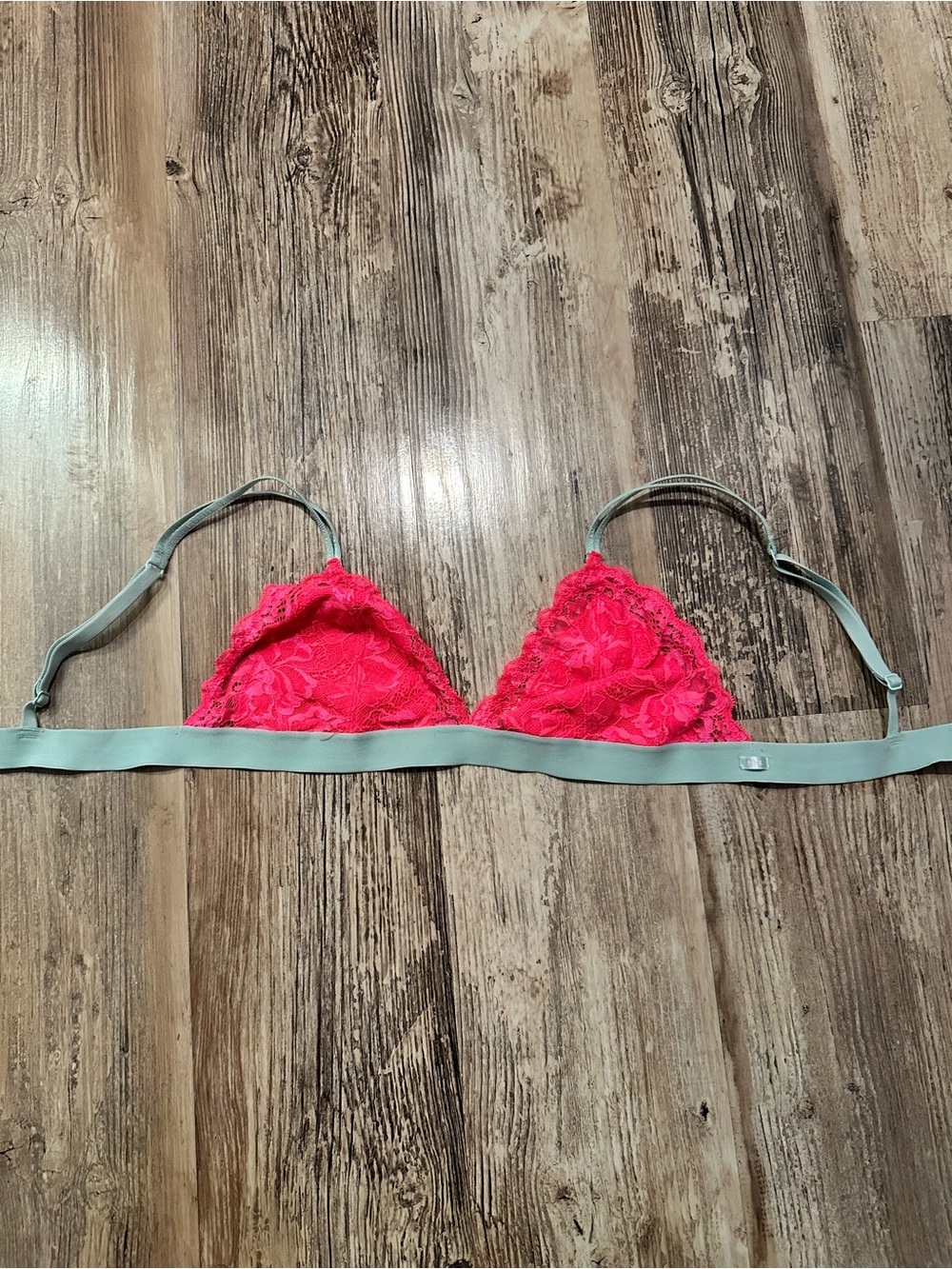 PINK victoria secret Lace Triangle Bralette in Hot Pink with Mint Band